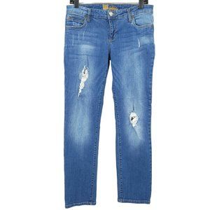 Kut From the Kloth Crop Jeans Distressed Stretchy Med Wash Denim Size 6 Straight